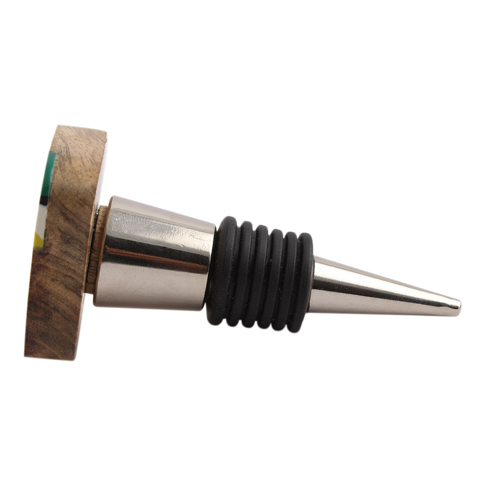 Square Wooden And Metal Wine Stopper